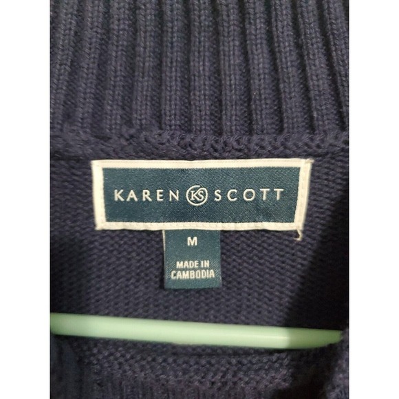 Karen Scott Mock Neck Long Sleeve Tight Knit Blue Sweater Size M - Picture 3 of 4